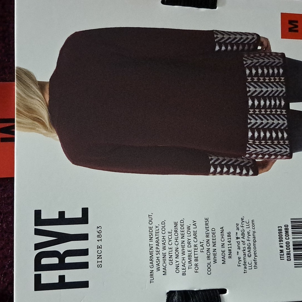 FRYE Women's Cardigan - Deep Red with Pattern Size Medium New - Picture 4 of 4